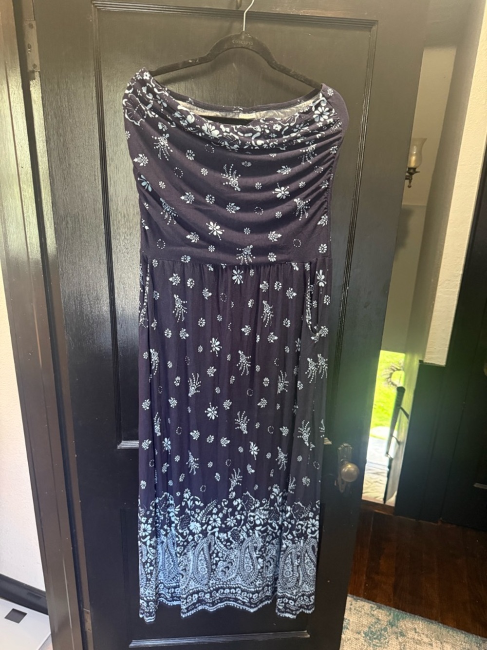 Navy Strapless Printed Maxi Dress - Picture 2 of 6